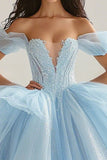 Robe de bal bleu ciel princesse paillettes longue tulle quinceanera robe à volants