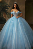 Robe de bal corset à paillettes bleu ciel Robe longue princesse Quinceanera à volants
