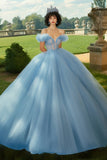Robe de bal bleu ciel princesse tulle longue quinceanera robe à volants