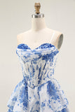 Bustier blanc bleu fleur corset A-line à volants