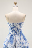 Bustier blanc bleu fleur corset A-line à volants