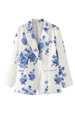 Blazer Femme Fleur Bleue À Revers Cranté Un Bouton