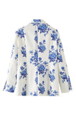 Blazer Femme Fleur Bleue À Revers Cranté Un Bouton
