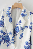 Blazer Femme Fleur Bleue À Revers Cranté Un Bouton