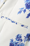 Blazer Femme Fleur Bleue À Revers Cranté Un Bouton