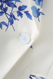 Blazer Femme Fleur Bleue À Revers Cranté Un Bouton