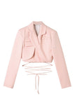 Blazer court pour femme à revers crantés rose vif