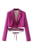 Blazer court pour femme à revers crantés rose vif