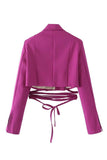 Blazer court pour femme à revers crantés rose vif