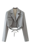 Blazer court pour femme à revers crantés rose vif