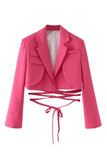 Blazer court pour femme à revers crantés rose vif