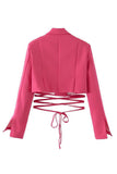 Blazer court pour femme à revers crantés rose vif
