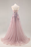 Bleu Sans Bretelles A Ligne Paillettes Tulle Corset Robe Longue De Soirée Avec Fente