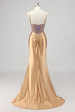 Sirène Corset scintillant Robe De Soirée dorée avec fente