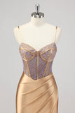 Sirène Corset scintillant Robe De Soirée dorée avec fente