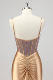 Sirène Corset scintillant Robe De Soirée dorée avec fente