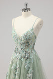 Robe De Soirée appliquée à paillettes vertes avec fente