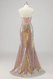 Robe De Soirée sans bretelles sirène blush corset à paillettes