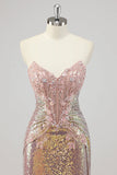 Robe De Soirée sans bretelles sirène blush corset à paillettes