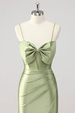 Corset Sirène Satin Vert Perlé Robe De Soirée avec Fente