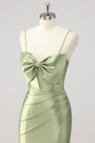 Corset Sirène Satin Vert Perlé Robe De Soirée avec Fente