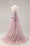 Bleu Sans Bretelles A Ligne Paillettes Tulle Corset Robe Longue De Soirée Avec Fente