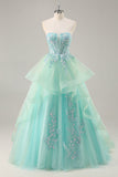 Sans bretelles Une Ligne Corset Vert Robe De Soirée Avec Paillettes