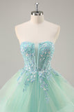 Sans bretelles Une Ligne Corset Vert Robe De Soirée Avec Paillettes