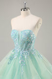 Sans bretelles Une Ligne Corset Vert Robe De Soirée Avec Paillettes