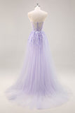 Robe de Soirée corset sans bretelles lilas avec superposition amovible