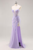 Robe de Soirée corset sans bretelles lilas avec superposition amovible