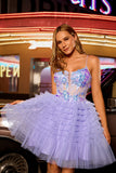 Violet scintillant Une ligne Corset Tulle Tulle Robe De Cocktail à plusieurs niveaux avec paillettes