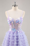 Tulle violet à plusieurs niveaux Une ligne de balle robe de balle avec appliques