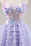 Tulle violet à plusieurs niveaux Une ligne de balle robe de balle avec appliques