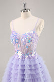 Tulle violet à plusieurs niveaux Une ligne de balle robe de balle avec appliques