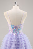 Tulle violet à plusieurs niveaux Une ligne de balle robe de balle avec appliques