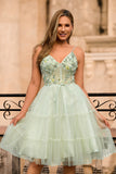 Vert Une ligne applique Corset Robe de cocktail