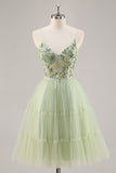 Vert Une ligne applique Corset Robe de cocktail