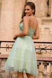 Vert Une ligne applique Corset Robe de cocktail