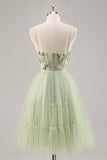 Vert Une ligne applique Corset Robe de cocktail
