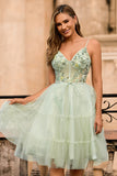 Vert Une ligne applique Corset Robe de cocktail