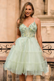 Vert Une ligne applique Corset Robe de cocktail