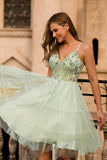 Vert Une ligne applique Corset Robe de cocktail