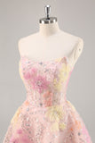 Corset floral Robe bustier à sequins rose pour les retrouvailles