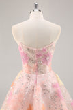 Corset floral Robe bustier à sequins rose pour les retrouvailles