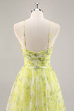 Jaune Vert Floral Une Ligne Découpée Robe de Soirée
