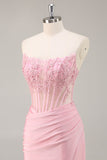 Corset sans bretelles rose perlé robe courte moulante de retour à la maison