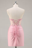 Corset sans bretelles rose perlé robe courte moulante de retour à la maison