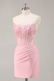 Corset sans bretelles rose perlé robe courte moulante de retour à la maison