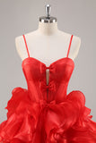 Rouge Une ligne Corset trou de serrure Robe courte de retour à la maison avec noeuds
